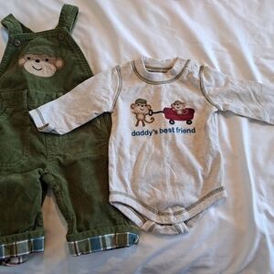 Gymboree boys 3-6 months Silly Monkey line bodysuit & overalls EUC